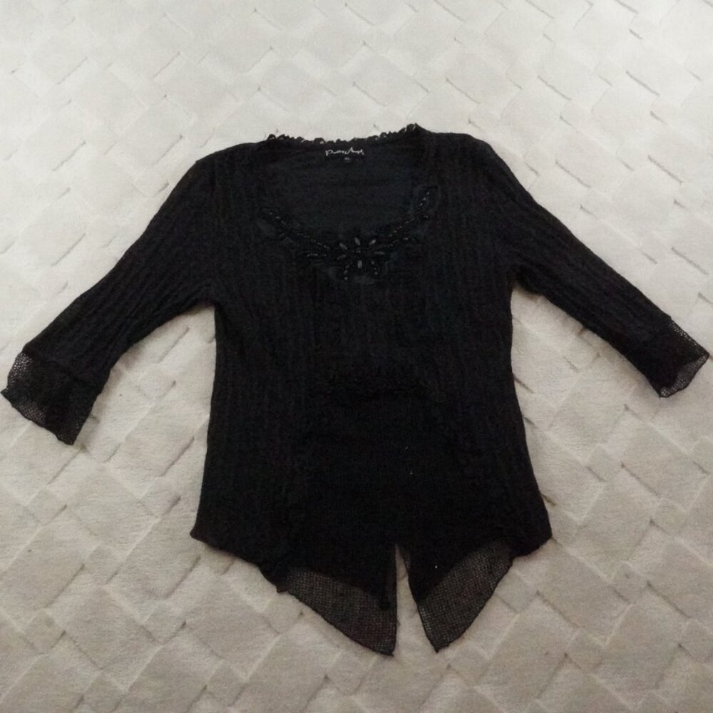 Pretty Angel Sheer Embellished Blouse Womens XL Black Y2K Witchy Whimsigoth